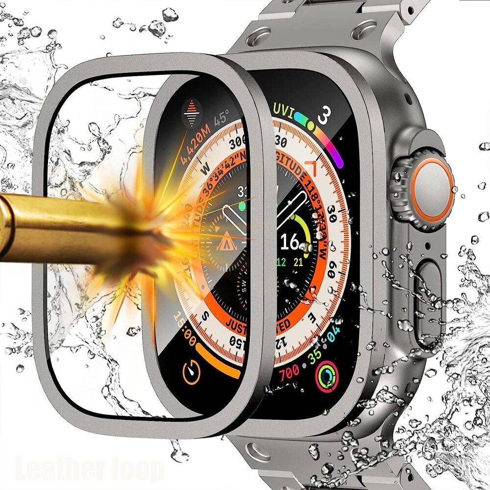 49mm Aluminum Alloy Watch Case with HD Tempered Glass Screen Protector for Apple Watch Ultra Gadgets Smartwatches & Accessories Color : blue|Titanium gold|silver|gold|black|scale orange|orange|purple|scale Titanium|scale black 