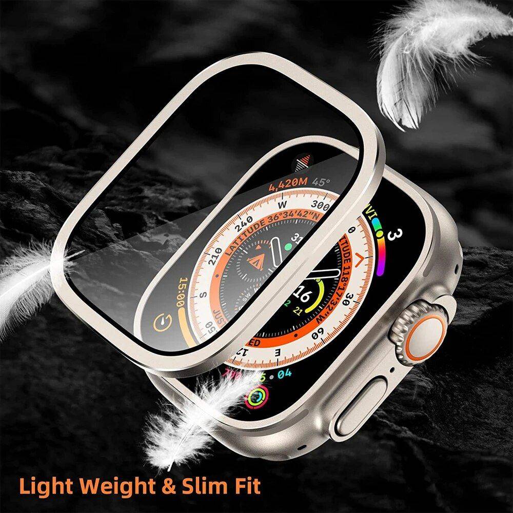 49mm Aluminum Alloy Watch Case with HD Tempered Glass Screen Protector for Apple Watch Ultra Gadgets Smartwatches & Accessories Color : blue|Titanium gold|silver|gold|black|scale orange|orange|purple|scale Titanium|scale black 