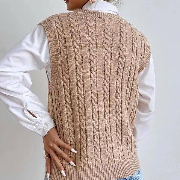 Chic Autumn & Winter Sleeveless Knit Sweater Vest for Women Gadgets TikTok Specials Color : Black|Khaki 