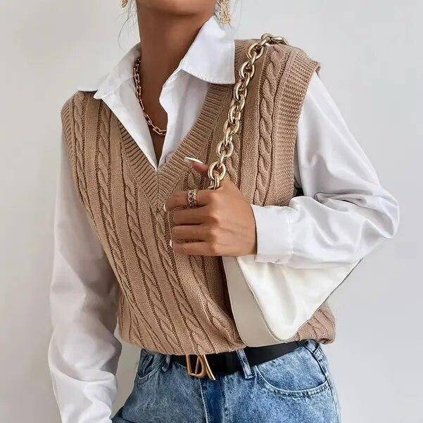 Chic Autumn & Winter Sleeveless Knit Sweater Vest for Women Gadgets TikTok Specials Color : Black|Khaki 