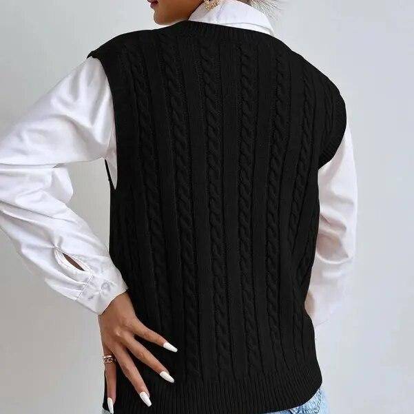 Chic Autumn & Winter Sleeveless Knit Sweater Vest for Women Gadgets TikTok Specials Color : Black|Khaki 