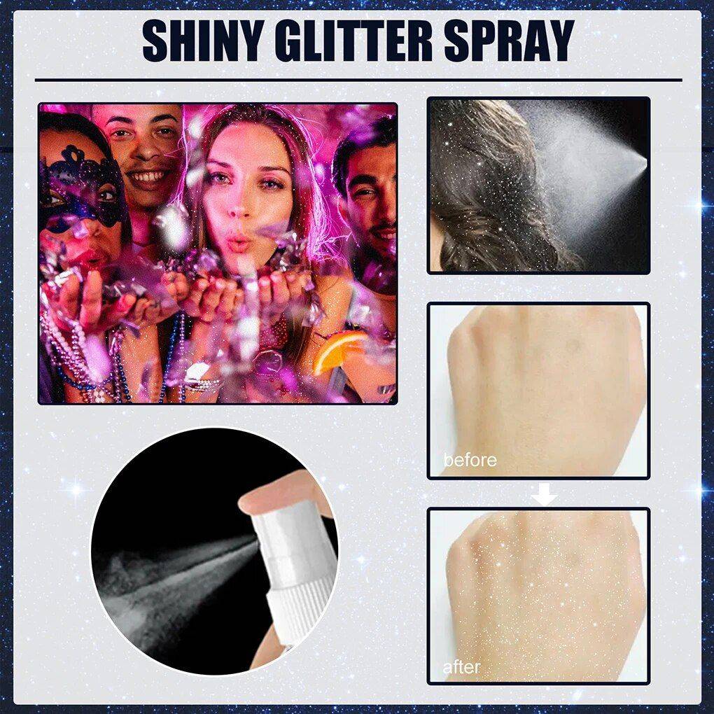 Shiny Glitter Spray Sparkle Spray For Clothes, Body, and Hair 