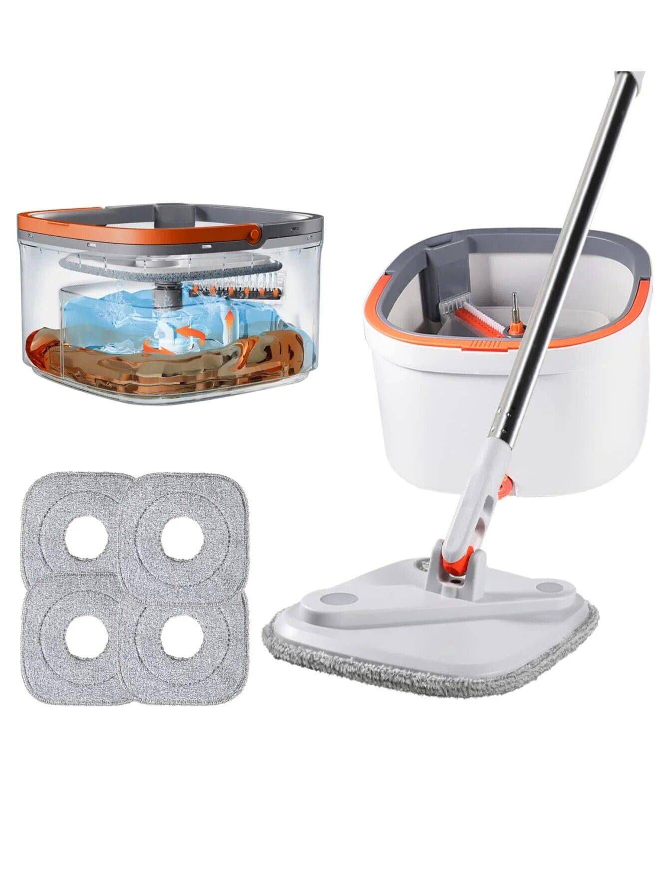 Effortless 360° Microfiber Mop with Water-Separation Bucket – No-Handwash Floor Cleaner Gadgets TikTok Specials Color : White 