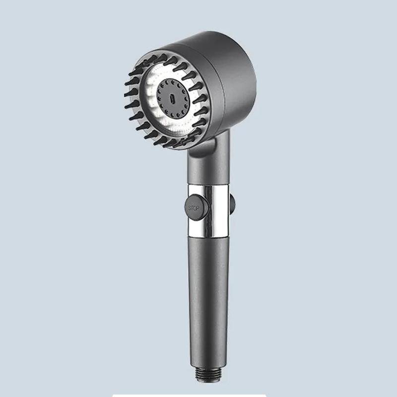 High-Pressure 3-Mode Adjustable Shower Head with Water-Saving Filter - Portable Bathroom Accessory Color: Gray  