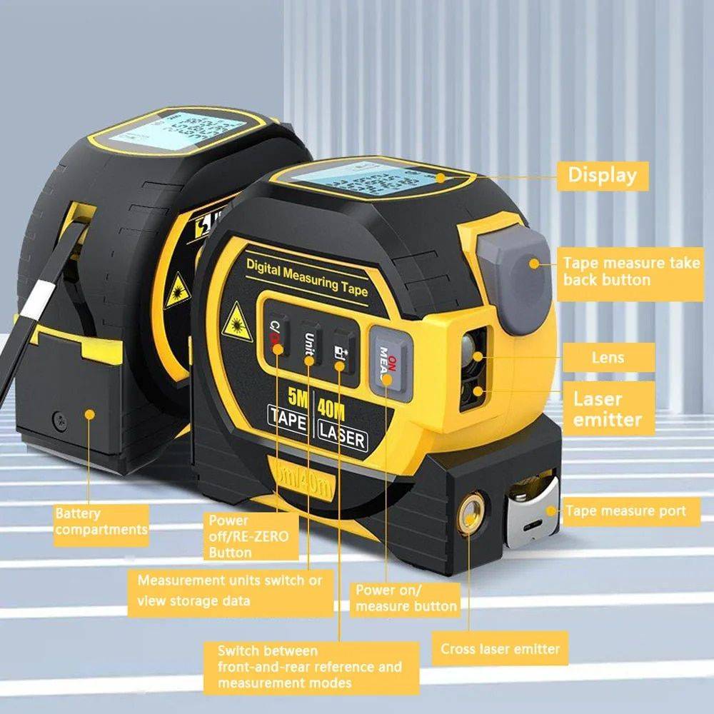 Multi-Function Laser Distance Meter with 5m Tape Measure and Cross-Marking Gadgets TikTok Specials Color : Yellow 40m|Yellow 60m|Blue 40m|Blue 60m 