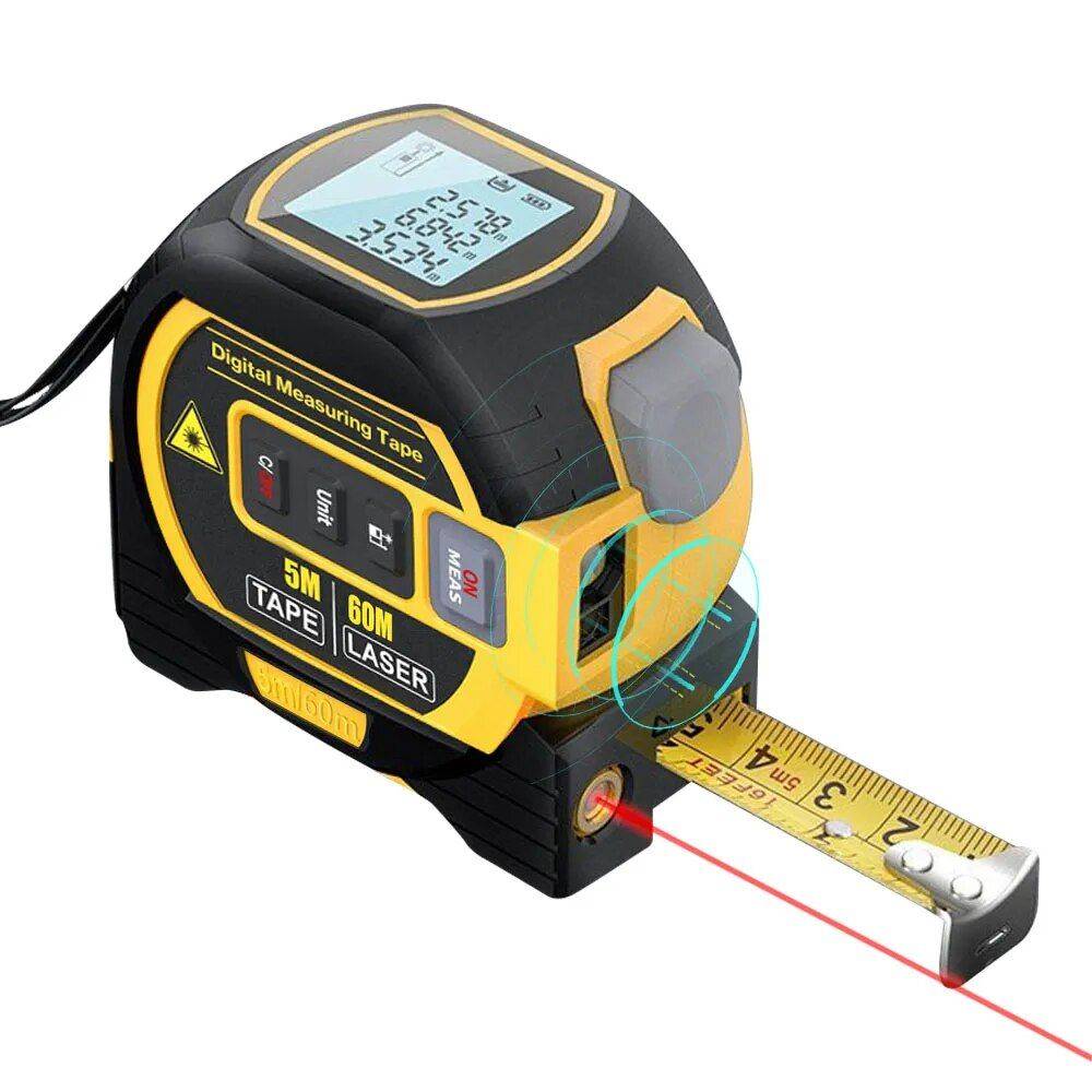 Multi-Function Laser Distance Meter with 5m Tape Measure and Cross-Marking Gadgets TikTok Specials Color : Yellow 40m|Yellow 60m|Blue 40m|Blue 60m 