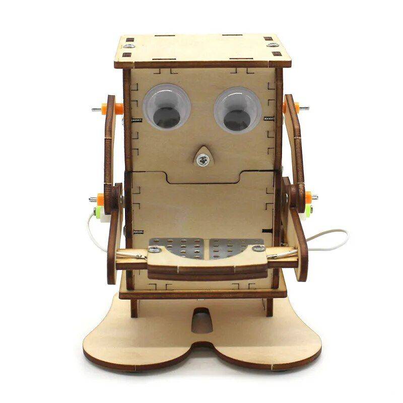 Wooden Robot Coin Bank - DIY STEM Learning Kit for Kids and Students 