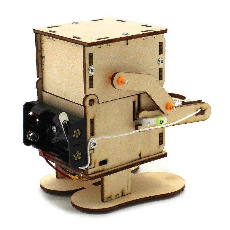 Wooden Robot Coin Bank - DIY STEM Learning Kit for Kids and Students 