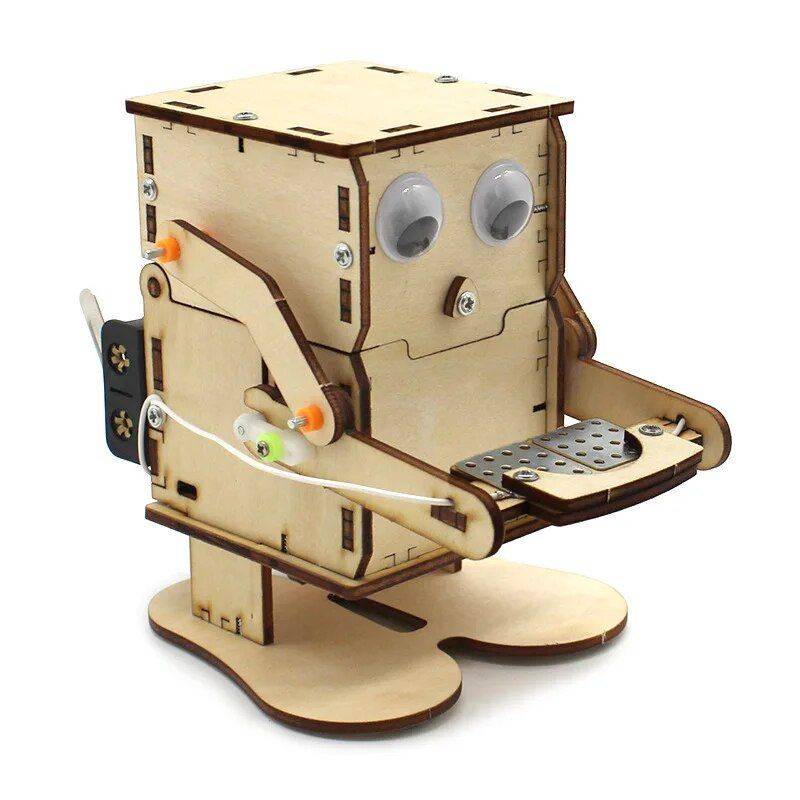 Wooden Robot Coin Bank - DIY STEM Learning Kit for Kids and Students 