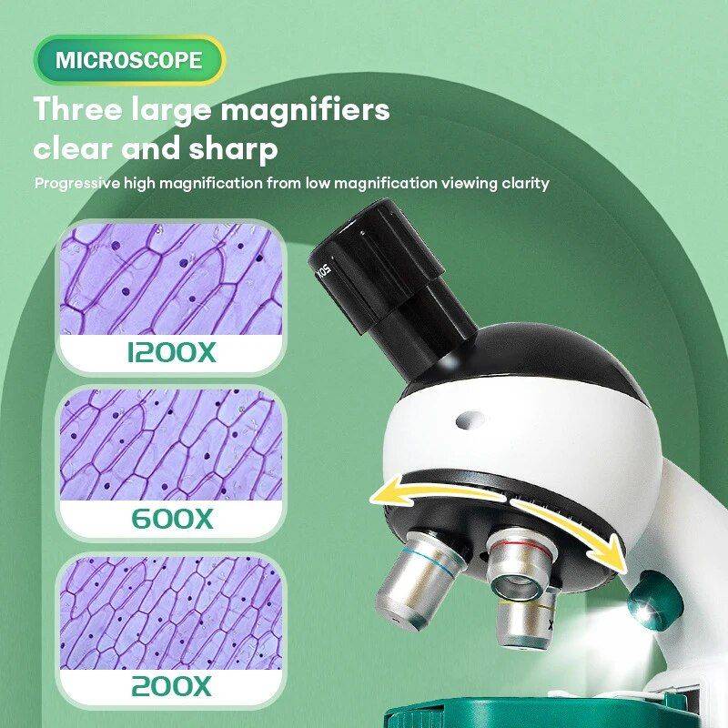 Kid's HD Optical Microscope Toy Kit - STEM Educational Scientific Explorer Set 