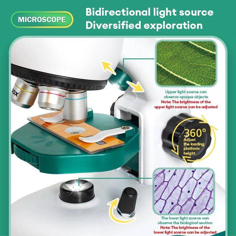 Kid's HD Optical Microscope Toy Kit - STEM Educational Scientific Explorer Set 