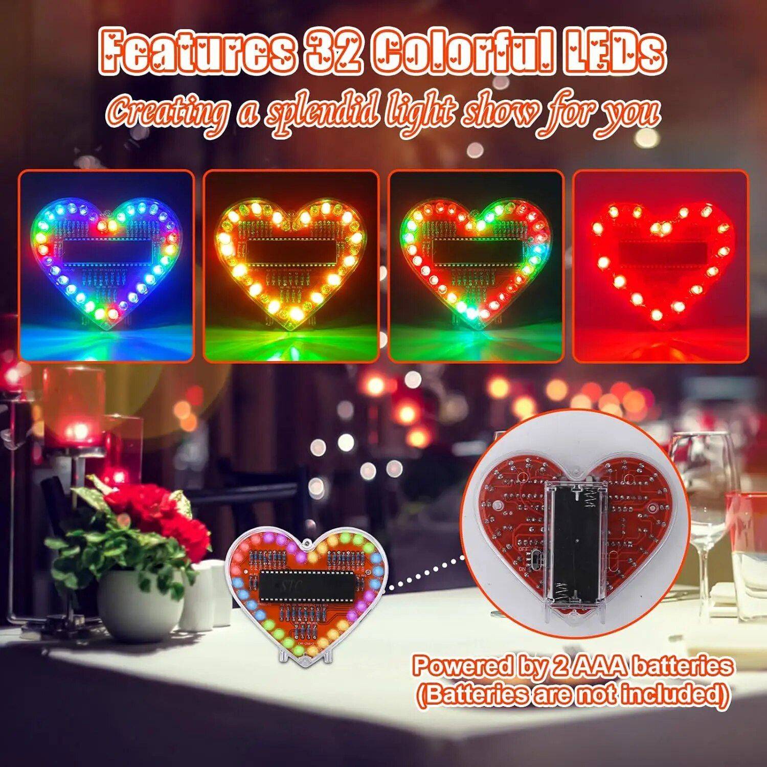 Heart-Shaped RGB LED Light Kit - DIY Soldering Project for STEM Education 