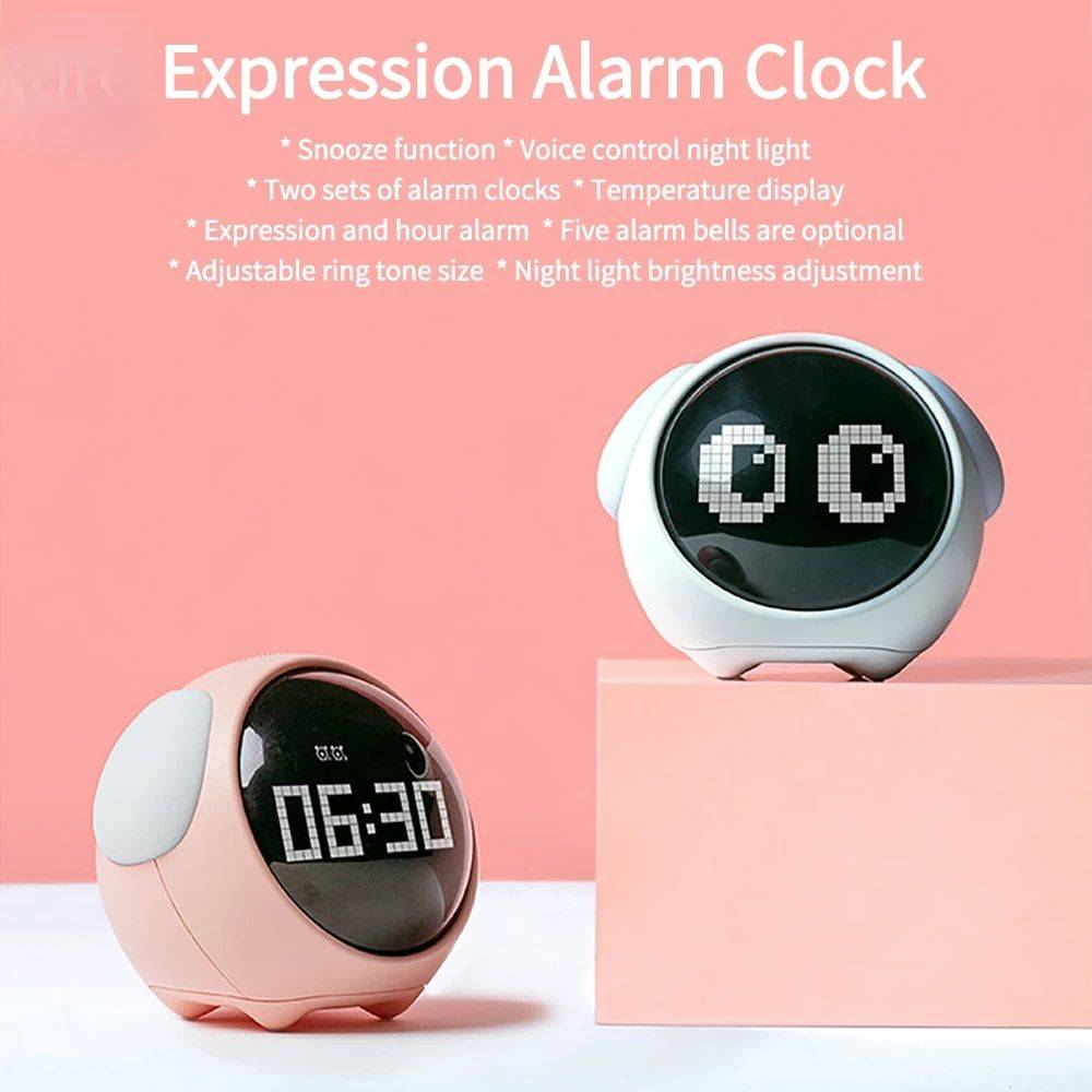 Charming Expression Multifunctional Kids' Alarm Clock with Voice-Controlled Night Light and USB Charging 