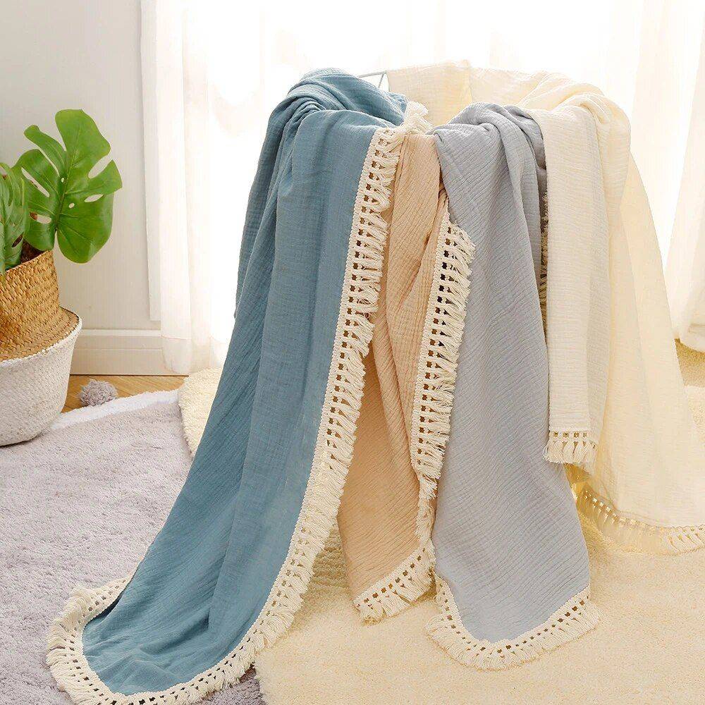 Soft Organic Cotton Bamboo Muslin Baby Swaddle Blanket & Bib 