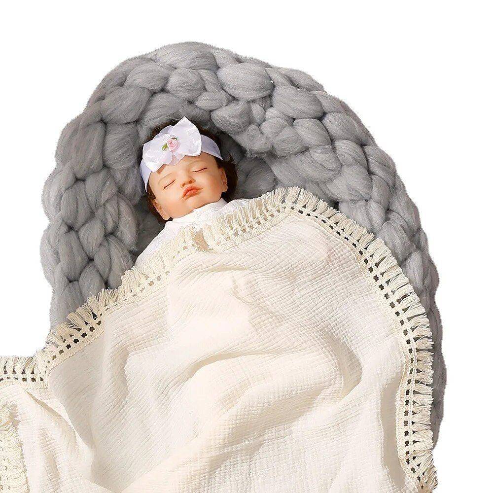 Soft Organic Cotton Bamboo Muslin Baby Swaddle Blanket & Bib 