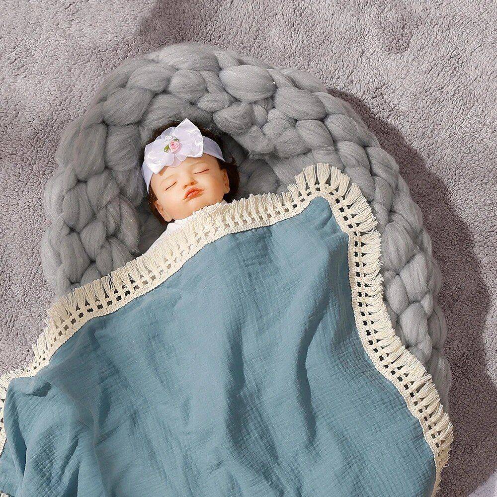 Soft Organic Cotton Bamboo Muslin Baby Swaddle Blanket & Bib 