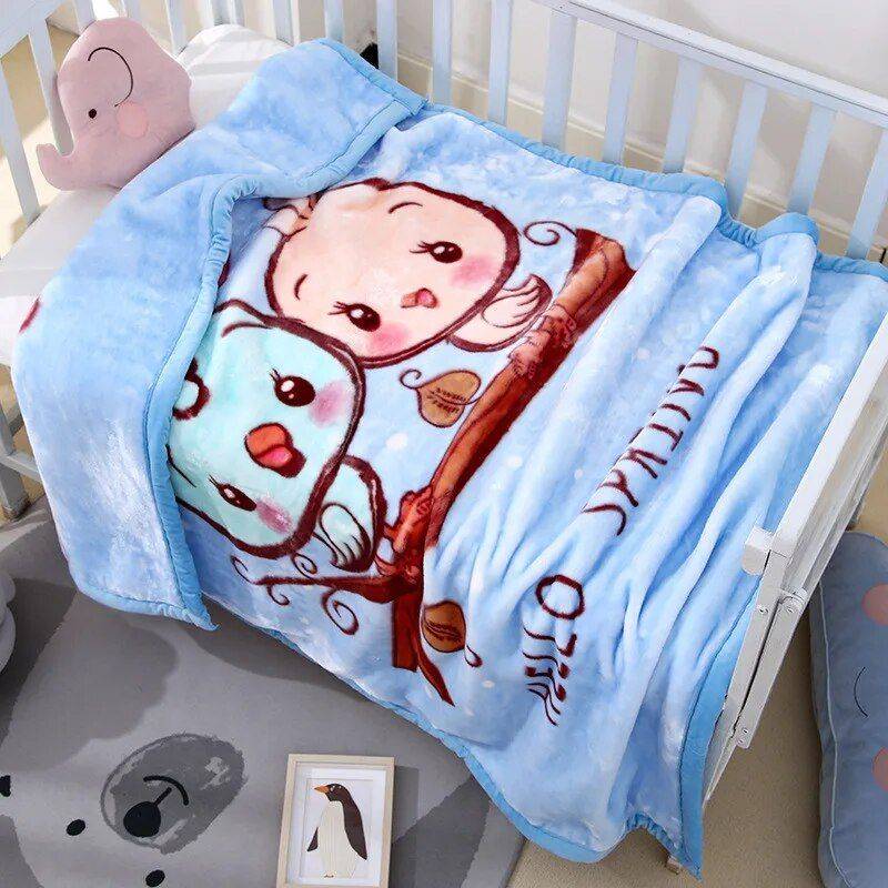 Soft Cartoon Raschel Blanket for Kids - Thick Warm Winter Throw Cover (105*135cm) Color: Blue Size: 105X135CM 