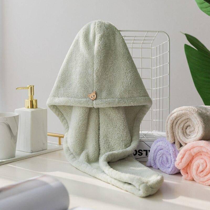 Ultra-Soft Microfiber Coral Fleece Hair Towel Cap - Quick Dry Absorbent Shower Cap for Women 