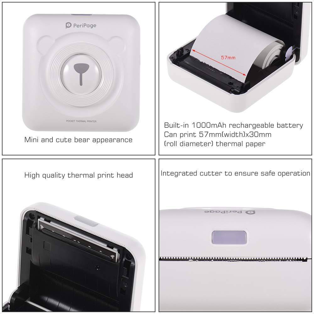 Bluetooth Thermal Mini Printer with 304dpi High Resolution Gadgets Color : White|Black|Teal|Blue|Purple|Yellow| Brown|Pink|Red 