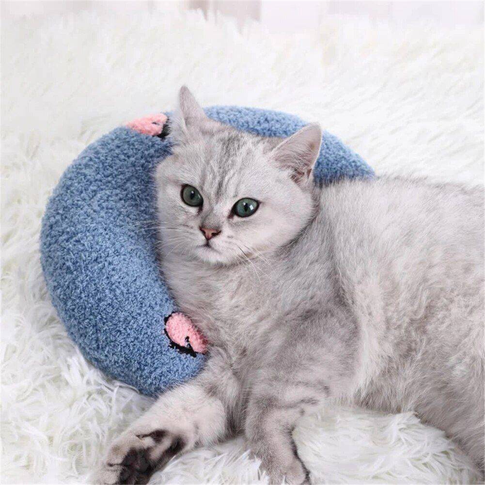 Comfy U-Shape Plush Pillow for Cats & Small Dogs Pet Supplies Color : White|Blue|Yellow|Pink 