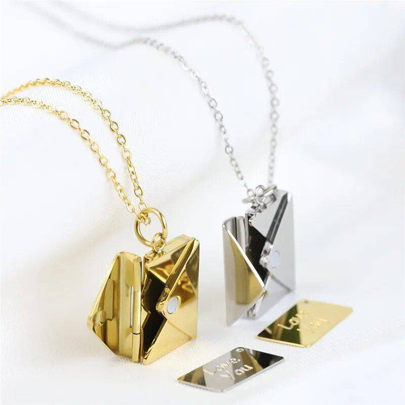 Love Letter Envelope Pendant Necklace Gadgets TikTok Specials Metal Color : Silver|Gold|Rose Gold 