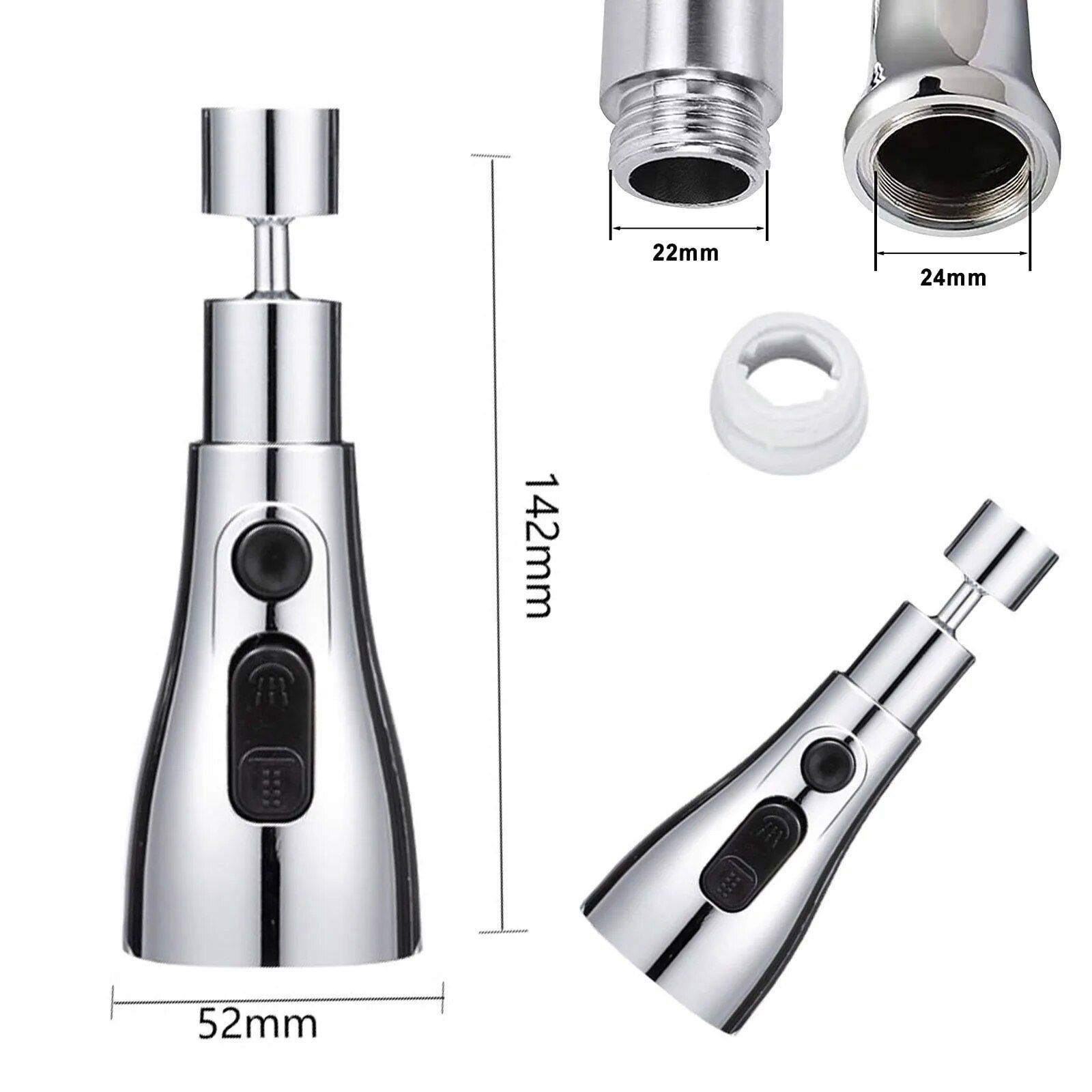 Universal Pressurized Faucet Nozzle Kitchen Model: Silver 3 Function Faucets 