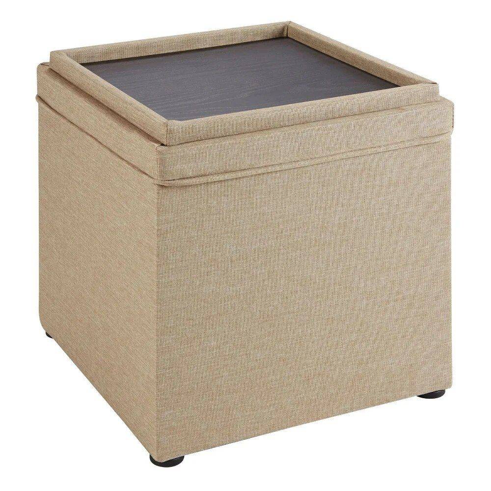 Multi-Functional Tan Storage Ottoman with Tray Furniture  