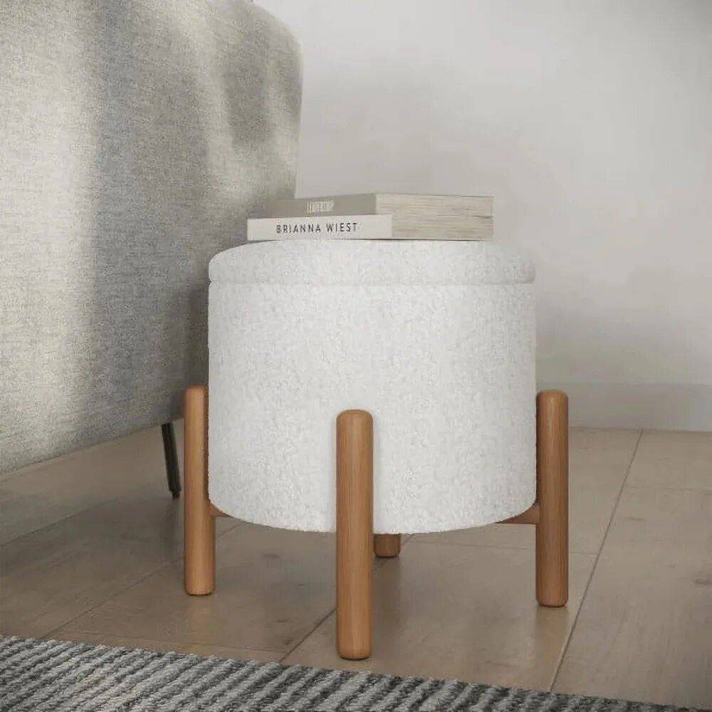 Elegant White Round Ottoman with Storage Furniture  