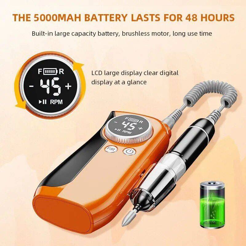 High-Speed 45000RPM Rechargeable Nail Drill Kit - Professional Cordless Manicure Set Foot, Hand & Nail Care Health & Beauty Color : Orange|Green|Purple 