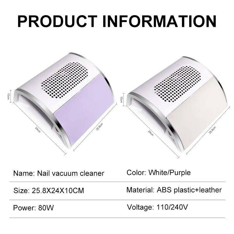 80W Stainless Steel Nail Dust Vacuum Foot, Hand & Nail Care Health & Beauty Color : White|Purple 