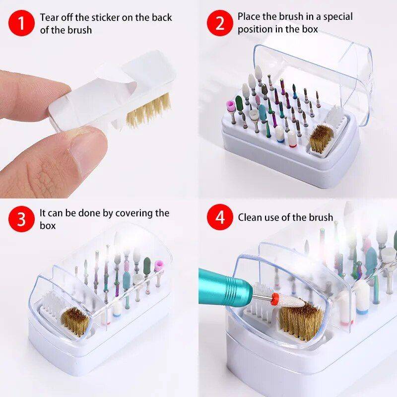 Compact 30-Hole Nail Drill Bit Organizer with Dustproof Cover and Cleaning Brush Foot, Hand & Nail Care Health & Beauty Color : White|Pink 