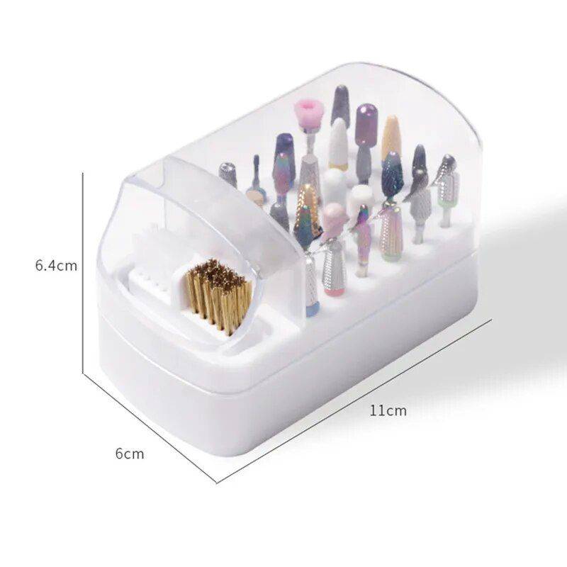 Compact 30-Hole Nail Drill Bit Organizer with Dustproof Cover and Cleaning Brush Foot, Hand & Nail Care Health & Beauty Color : White|Pink 