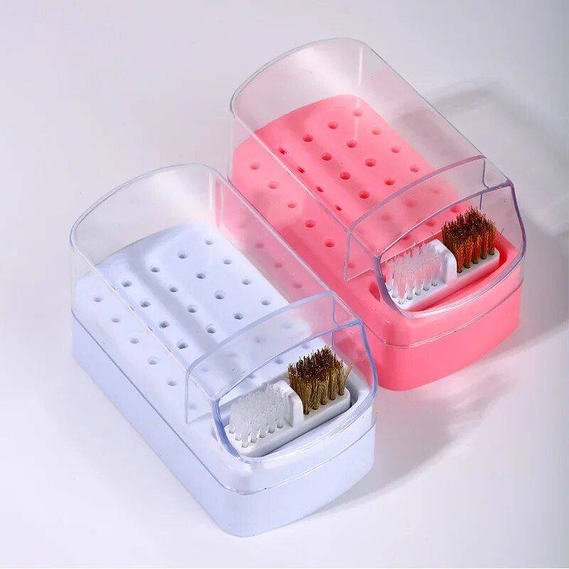 Compact 30-Hole Nail Drill Bit Organizer with Dustproof Cover and Cleaning Brush Foot, Hand & Nail Care Health & Beauty Color : White|Pink 