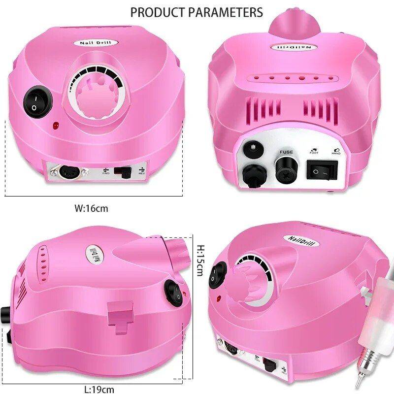 35000RPM Electric Nail Drill Professional Manicure Machine Foot, Hand & Nail Care Health & Beauty Color : Pink|Black 