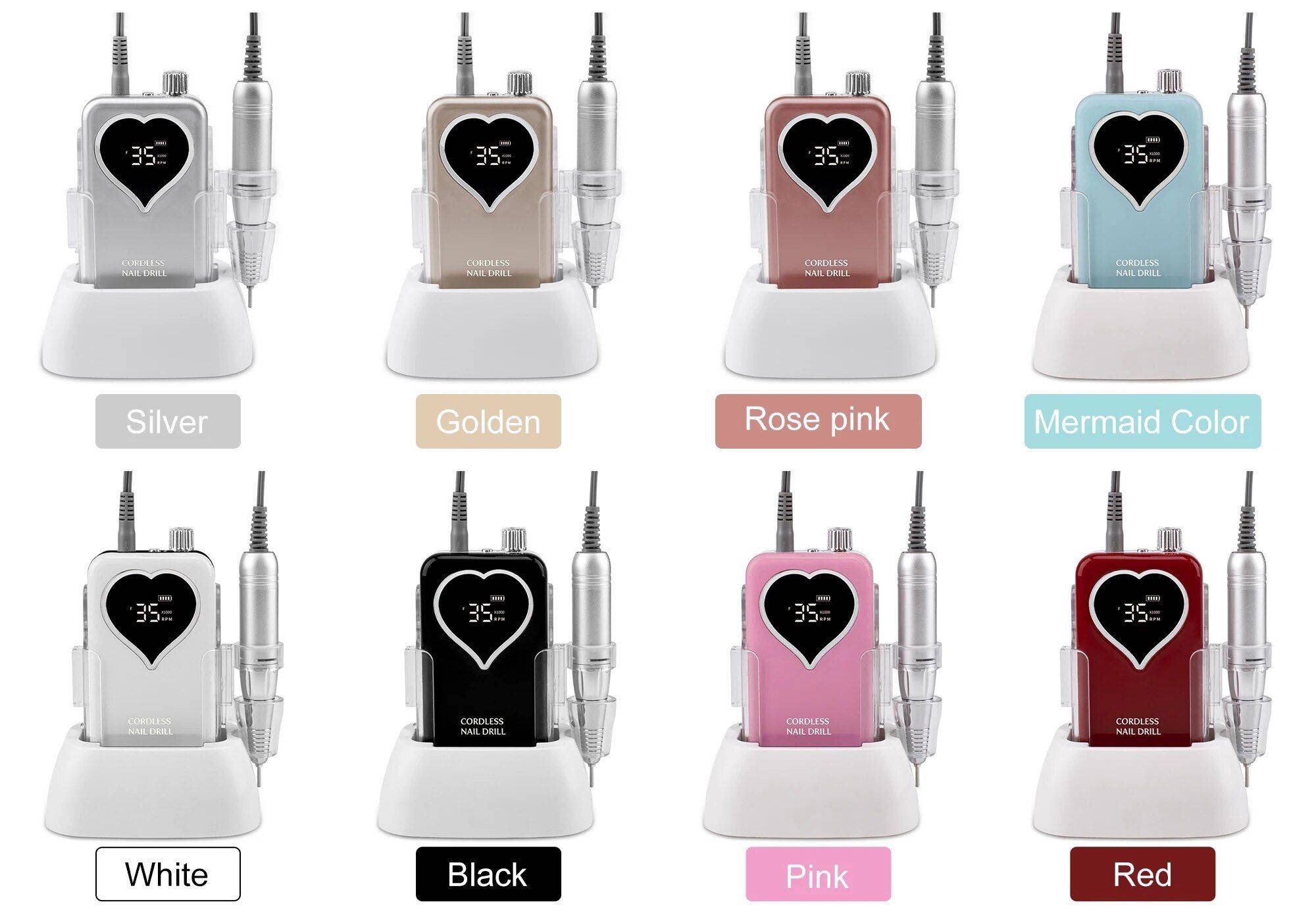 Rechargeable LED Heart Nail Drill Foot, Hand & Nail Care Health & Beauty Color : Mermaid|Gold|Silver|Red|White|Black|Rose gold 