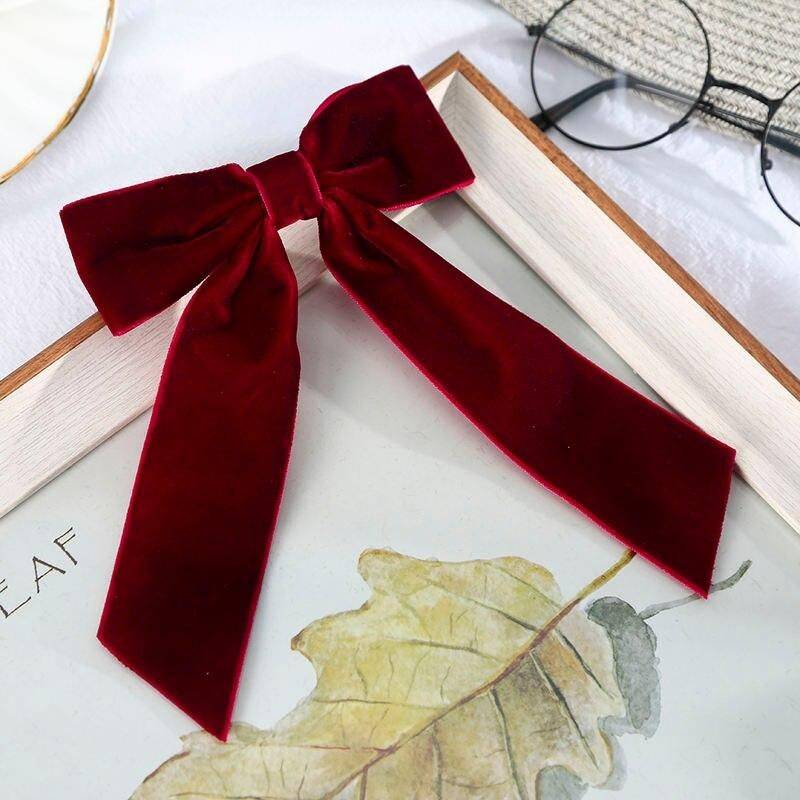 Elegant Velvet Ribbon Hair Clips - Vintage Large Bow Barrettes for Women and Girls Hair Care & Styling Tools Health & Beauty Color: Dark Red 