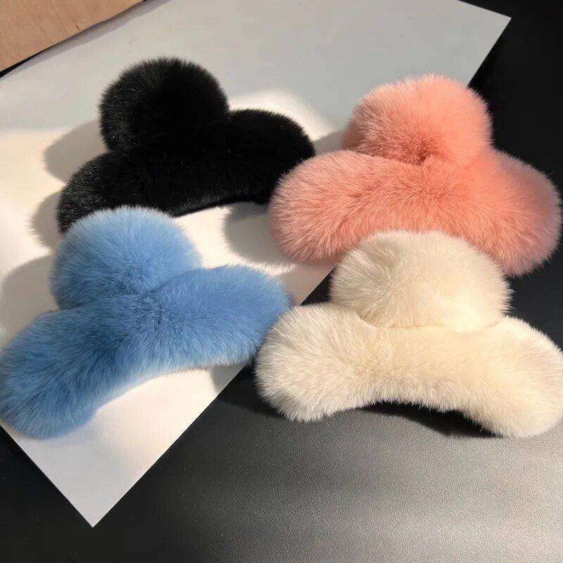 Elegant Faux Fur Winter Hair Claw – Plush Acrylic Hairpin for Women Hair Care & Styling Tools Health & Beauty Color : White|Beige|Light Beige|Green|Pink/Black/Orange|Brown|Pink|Dark Pink|Blue|Striped|Black 