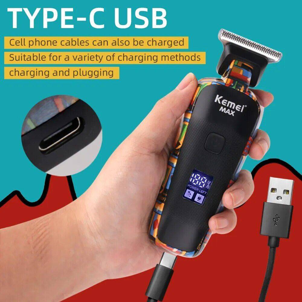 Professional Digital Hair Clipper with Random Graffiti Design - Multifunctional Electric Trimmer for Men Hair Care & Styling Tools Health & Beauty Model : KM-MAX5090 