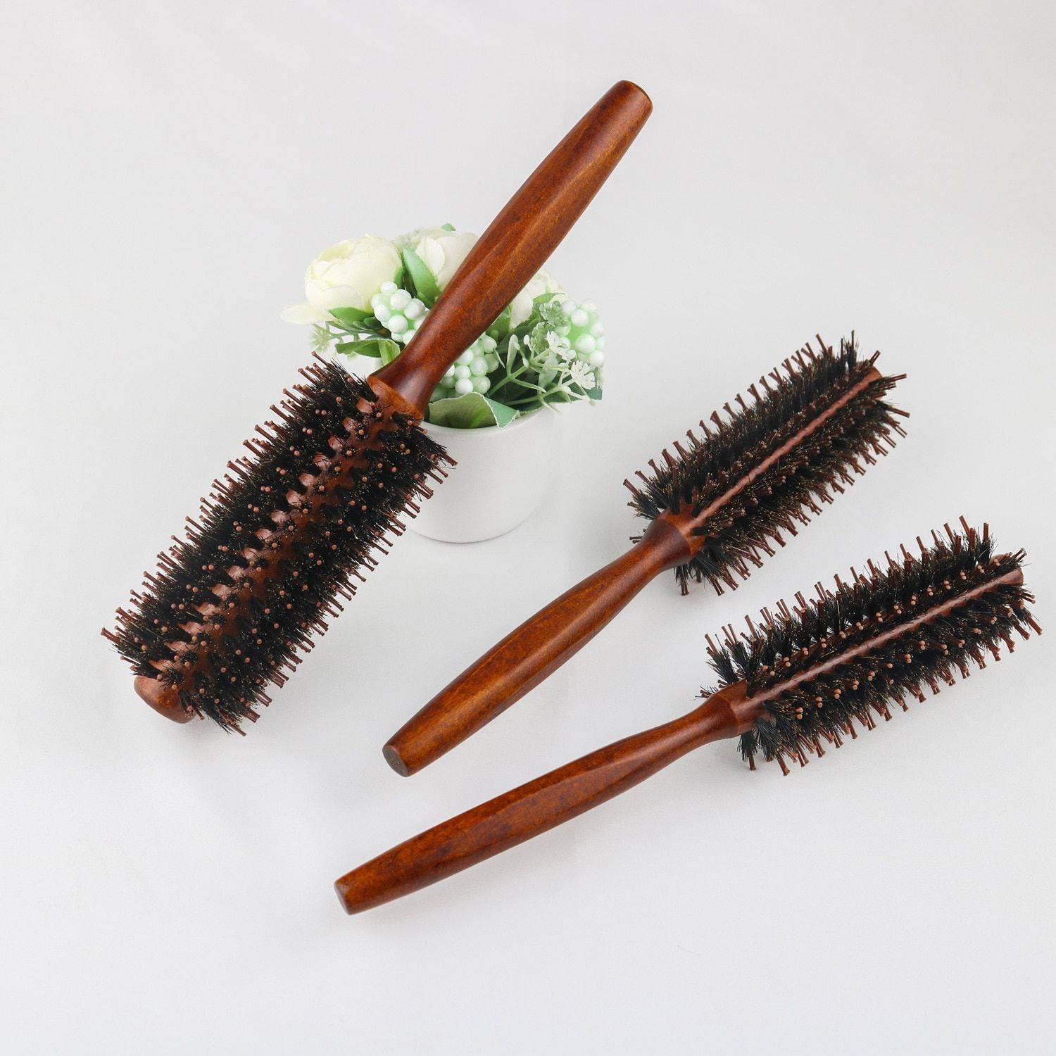 Square Handle Curly Hair Roller Comb - Natural Porcine Bristle Hair Care & Styling Tools Health & Beauty Size : S|M|L 