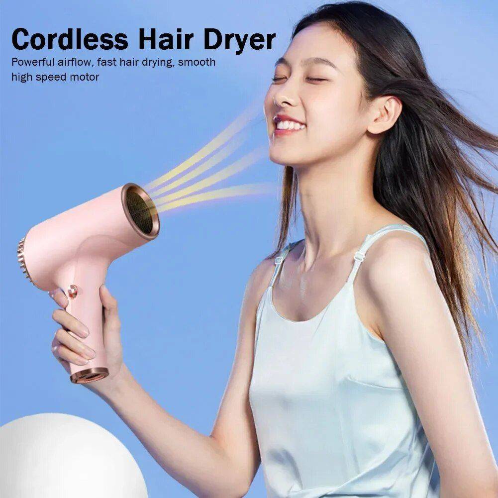 Portable Dual-Mode Wireless Hair Dryer – Fast Drying, Low Noise, Rechargeable for Travel & Home Hair Care & Styling Tools Health & Beauty Color : White|Green|Black|Pink 