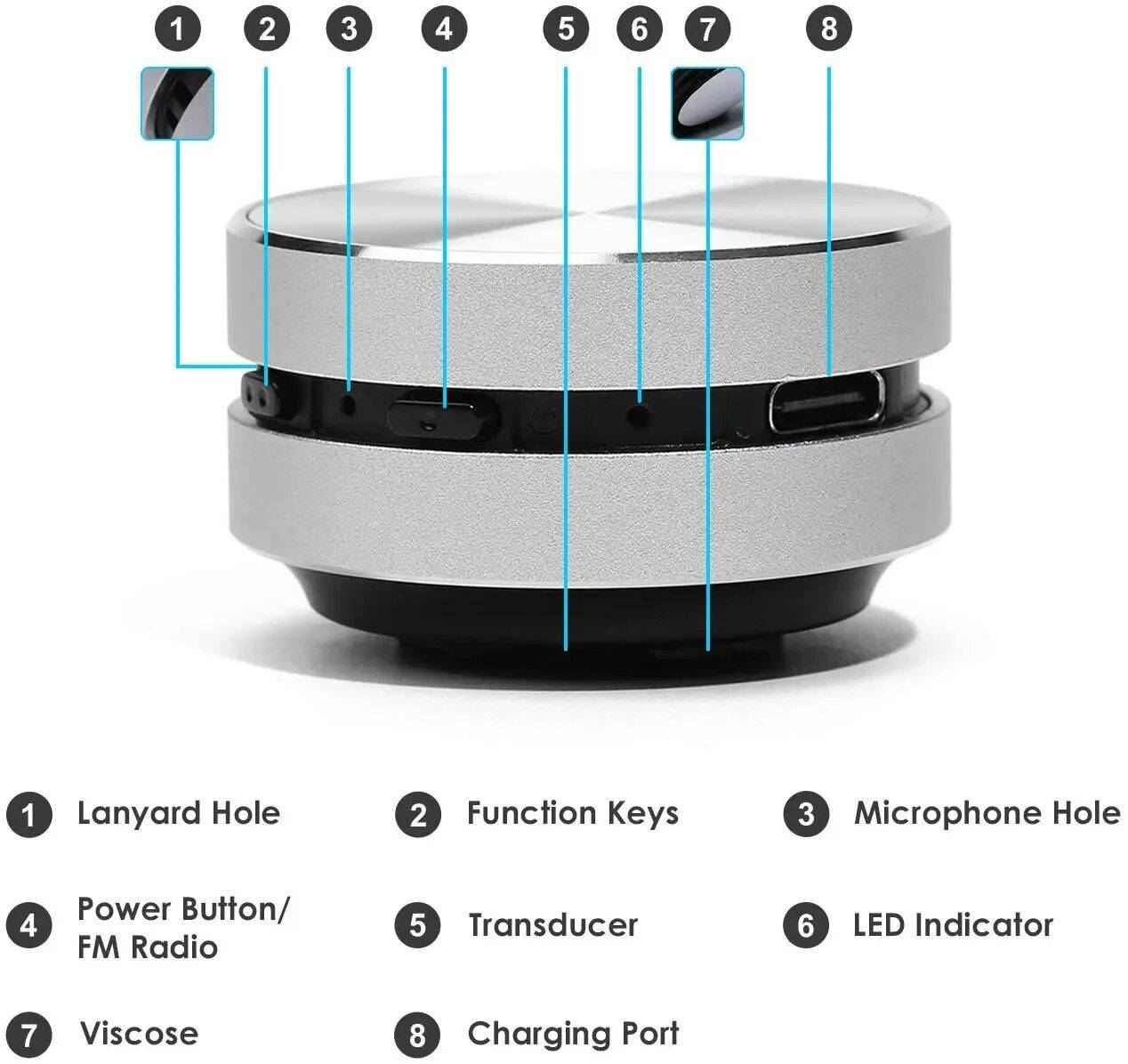 Compact Bone Conduction Portable Bluetooth Speaker with FM Radio Gadgets Color : Sliver|Black|Red 