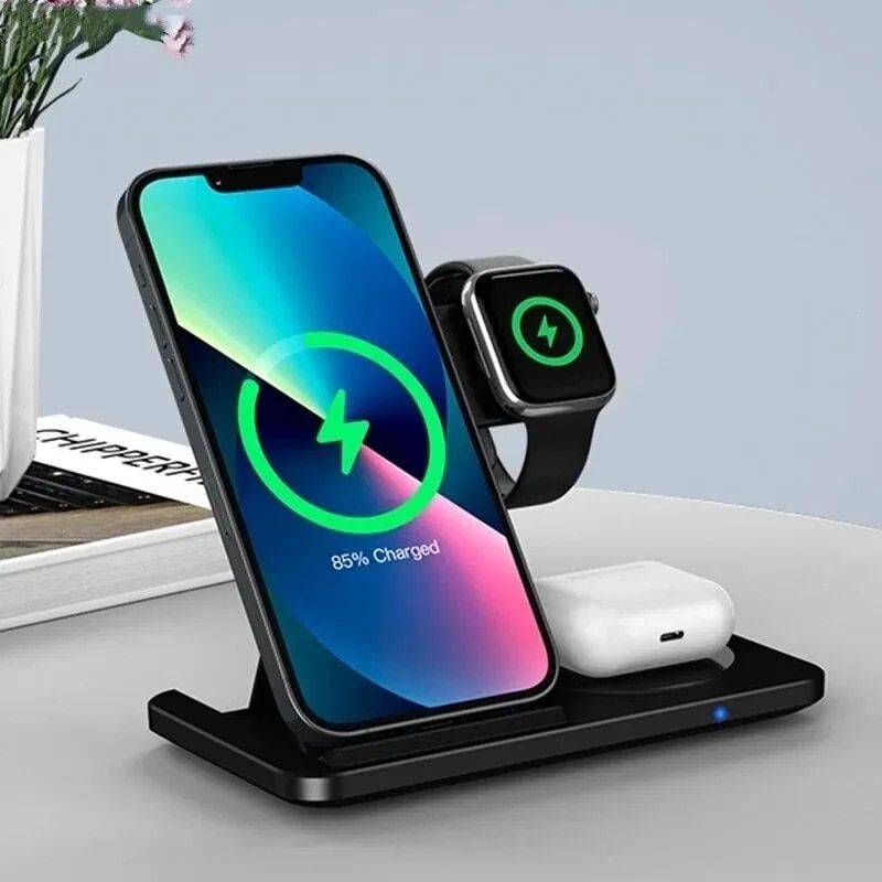 3-in-1 Foldable Fast Wireless Charging Stand for iPhone, iWatch, and AirPods Gadgets Phone Accessories Color : Black|White 