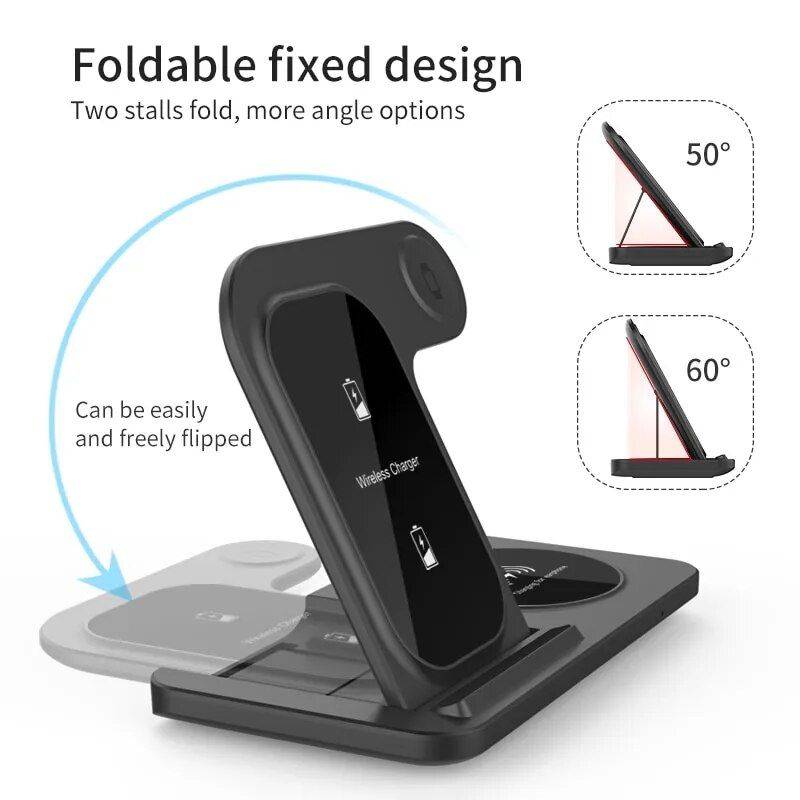 3-in-1 Foldable Fast Wireless Charging Stand for iPhone, iWatch, and AirPods Gadgets Phone Accessories Color : Black|White 