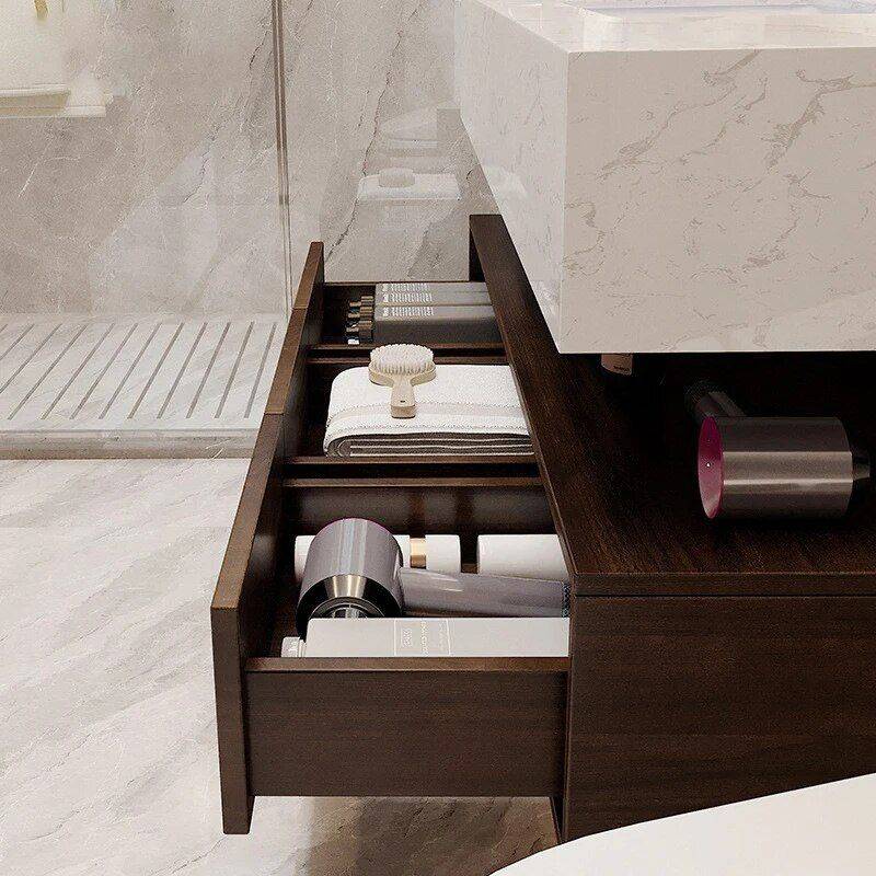 Modern Marble Surface Smart LED Bathroom Mirror Cabinet and Sink Set Bathroom  