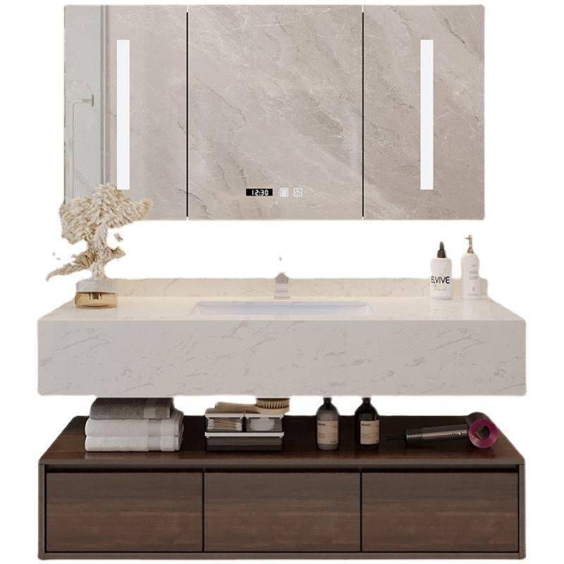 Modern Marble Surface Smart LED Bathroom Mirror Cabinet and Sink Set Bathroom  