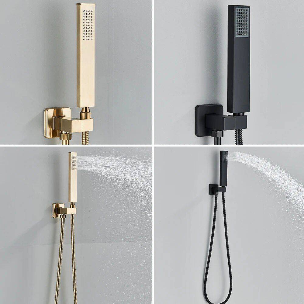 Luxury Gold Thermostatic LED Shower Set with Rainfall & Waterfall Ceiling Mount Bathroom Color : Brushed Gold 