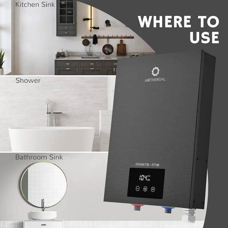 Instant 14kW Electric Tankless Water Heater, 240V - Space-Saving & Energy-Efficient Bathroom Color : Black 