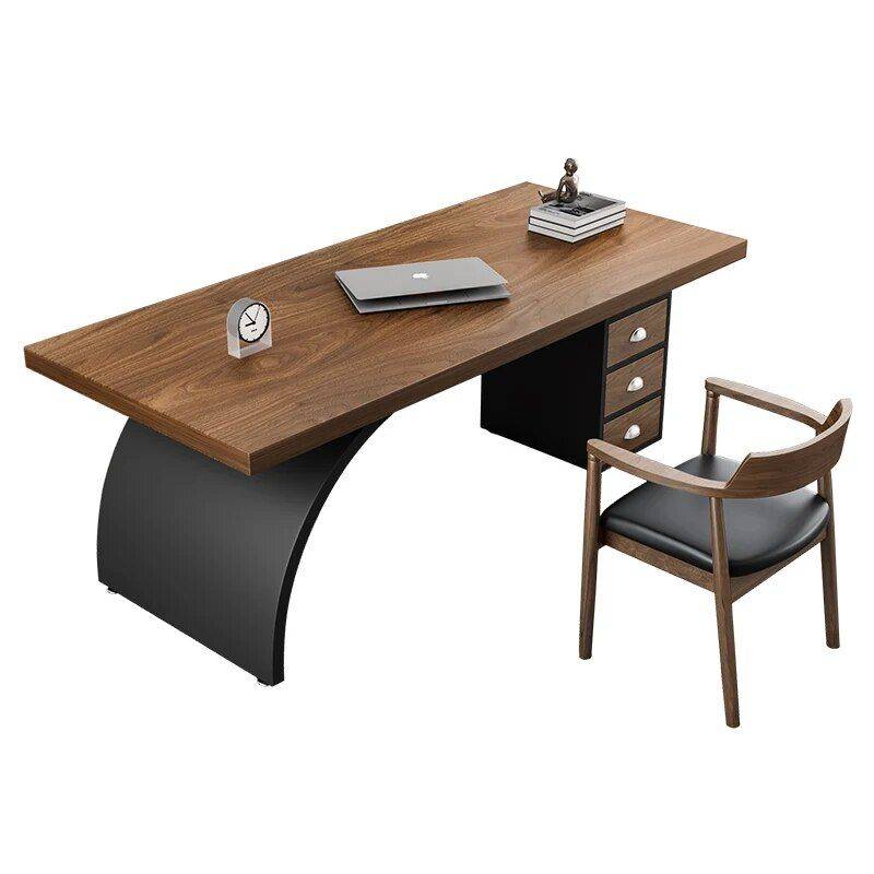 Modern Solid Wood Metal Computer Desk with Storage Furniture Color : Brown/Black (Storage)|Brown/Black (System Unit) 