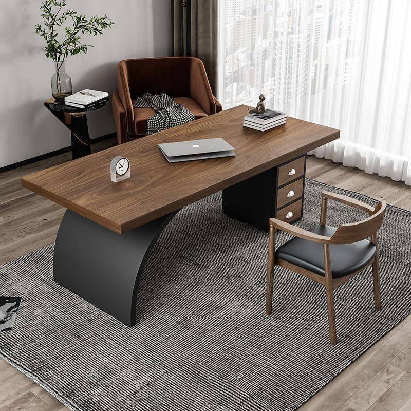 Modern Solid Wood Metal Computer Desk with Storage Furniture Color : Brown/Black (Storage)|Brown/Black (System Unit) 