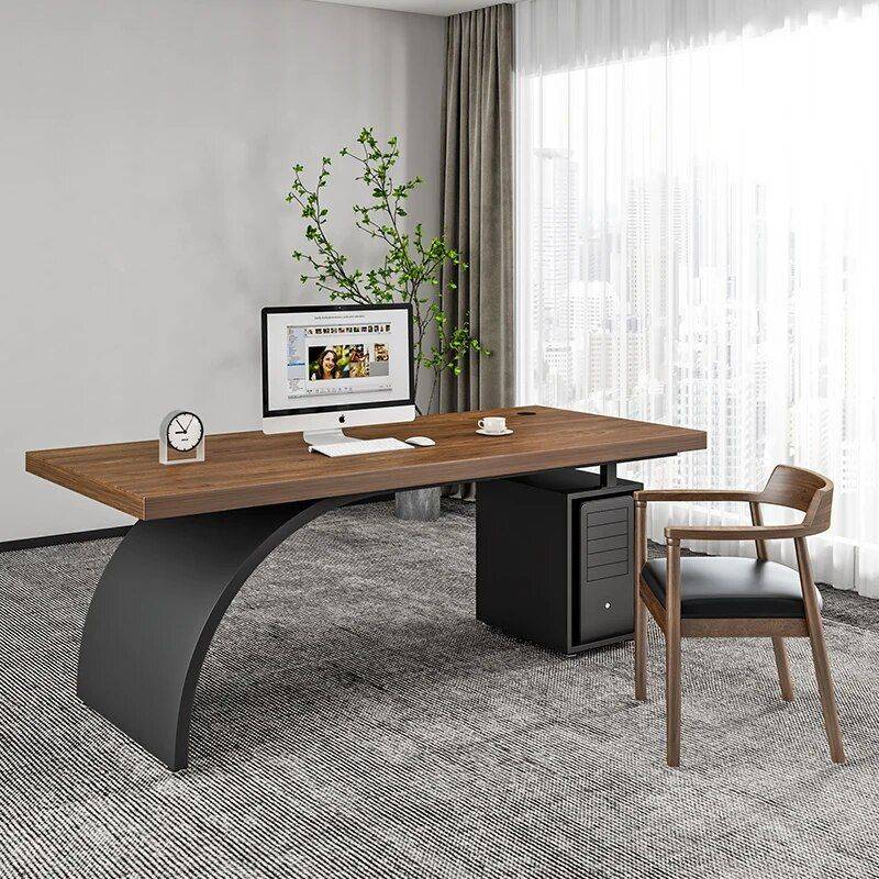 Modern Solid Wood Metal Computer Desk with Storage Furniture Color : Brown/Black (Storage)|Brown/Black (System Unit) 